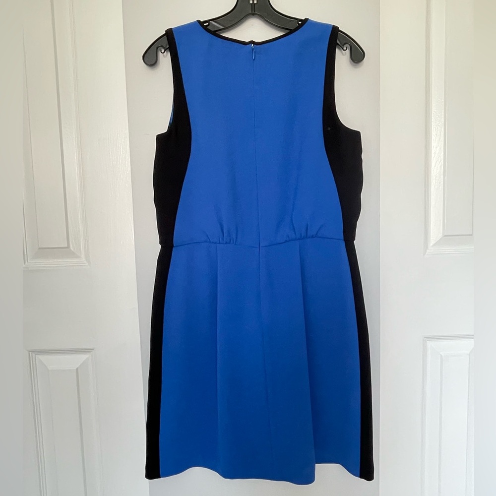 LOFT Blue and Black Sheath Mini Dress Sleeveless Crew Neck